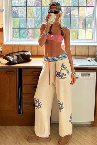 Graphic Print Wide-Leg Casual Pants