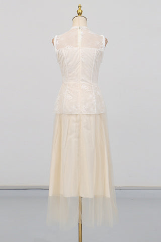 Sleeveless Lace Overlay Midi Dress