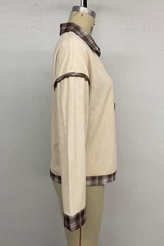 Casual Plaid Contrast Button-Up Jacket