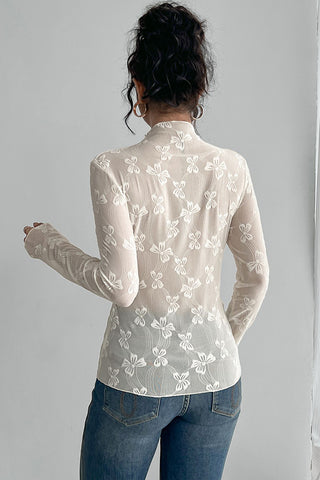 Floral Mesh Long-Sleeve Top