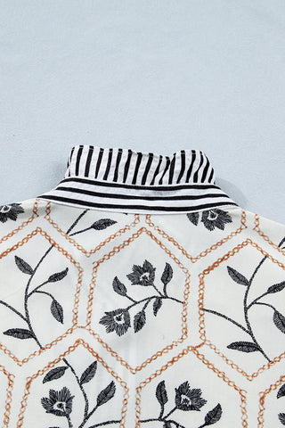 Patterned Floral Shirt with Striped Collar