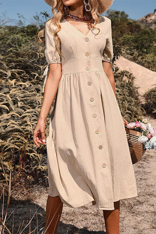 V-Neck Button Casual Dress