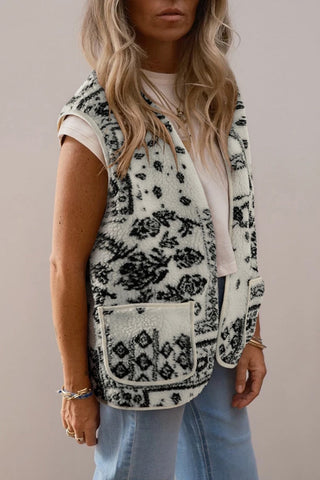 Sherpa Vest Jacket with Paisley Print