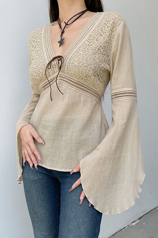 Flowy Lace-Up Long Sleeve Blouse