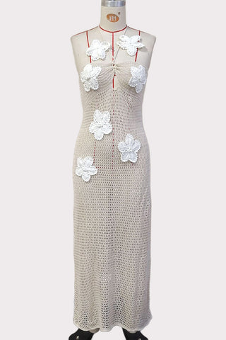 Floral Applique Halter Bodycon Dress