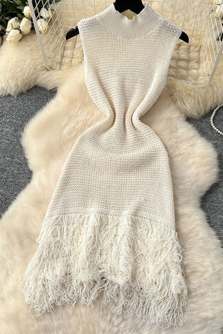 Fringe Hem Knitted Casual Dress
