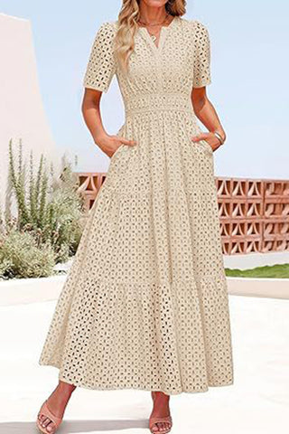 V-Neck Short Sleeve Midi Dress