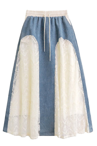 Lace A-Line Denim Skirt