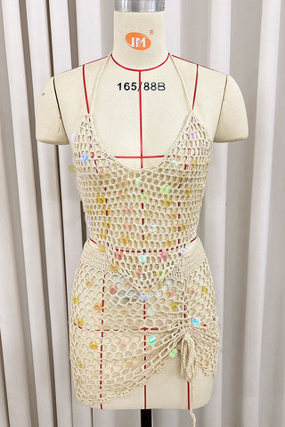 Crochet Sequin Mesh Cover-Up Set
