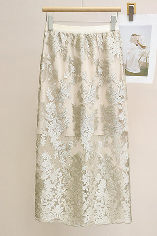 Floral Lace Midi Skirt