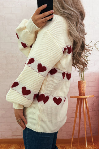 Cozy Heart Pattern Knit Sweater