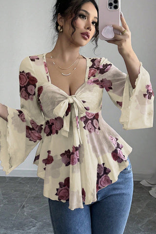 Tie-Front Floral Blouse