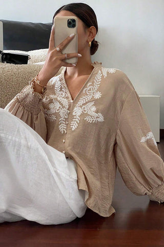 Patterned Button-Down Blouse