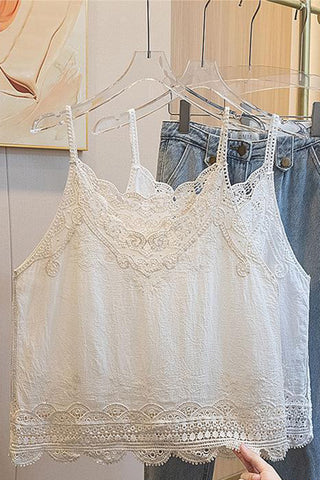 Lace-Trimmed Spaghetti Strap Blouse