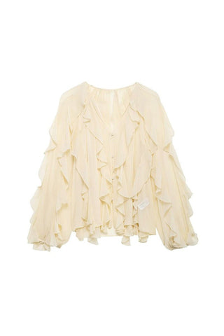 Ruffle-Detail Blouse with Button Closure