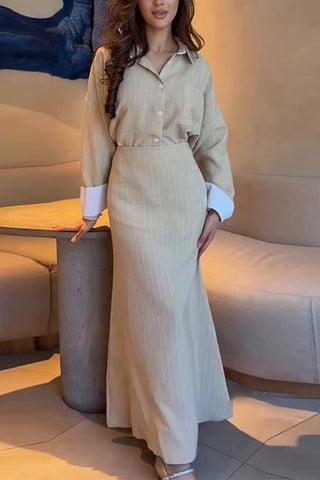 Pinstripe Long-Sleeve Mermaid Skirt Set