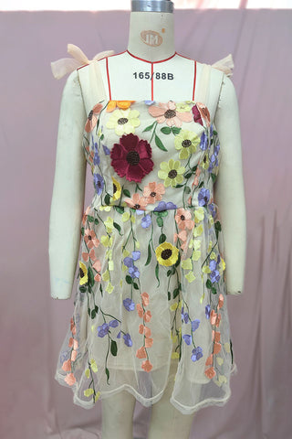 Floral Mesh Sundress with Tie Straps