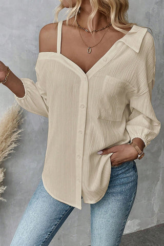 Off-Shoulder Button-Down Blouse
