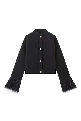 Feather-Trim Cardigan
