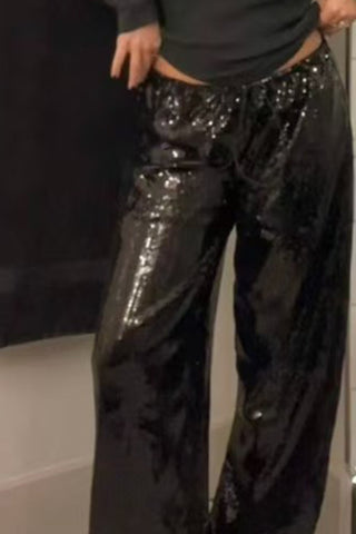 Sparkling Wide-Leg Casual Pants