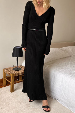 Ribbed Knit Casual Midi Dress