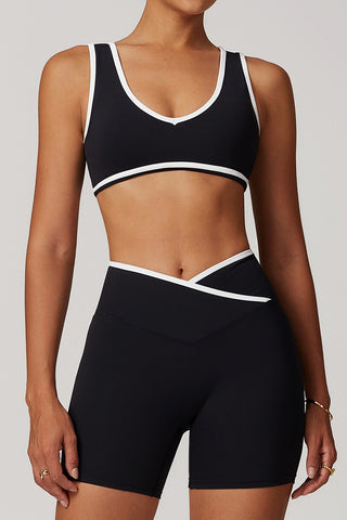 Plunge Neck Sports Bra and Flared Leggings Set