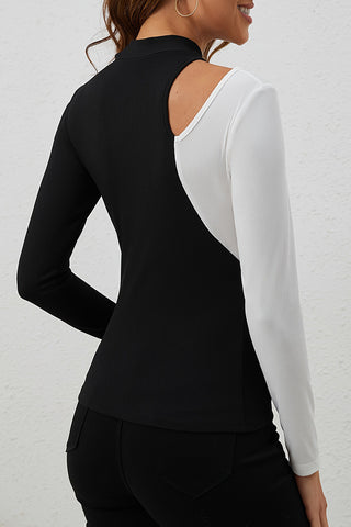 Asymmetric Cutout Ribbed T-Shirt