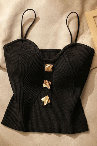 Button-Accent Ribbed Tank Top