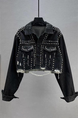 Studded Distressed Denim Jacket