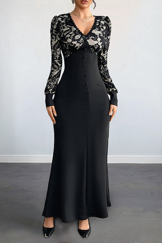 Lace-Detail Button Midi Dress