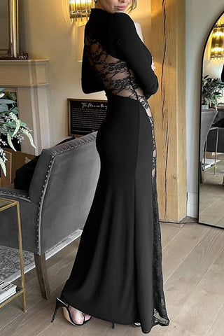 Long Sleeve Lace Panel Maxi Dress