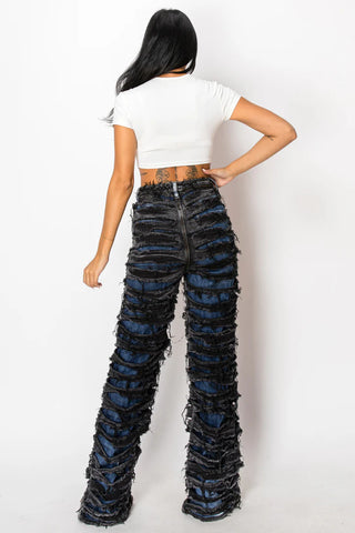 Distressed Wide Leg Denim Pants