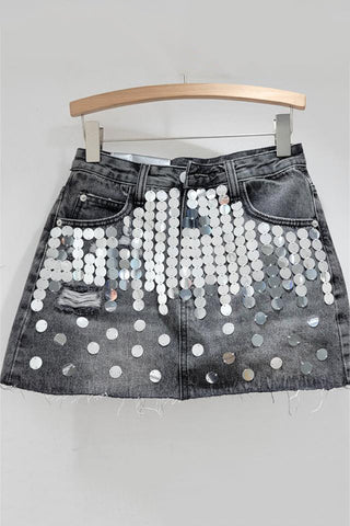 Sequin Embellished Denim Skirt