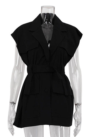 Belted Sleeveless Blazer Shirt