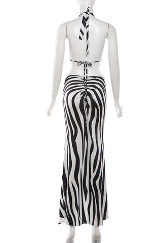 Halter Tie Zebra Print Dress
