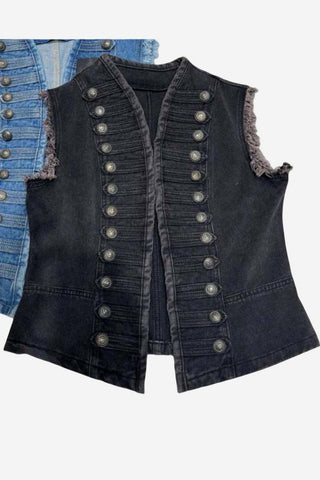 Button-Detail Frayed Vest