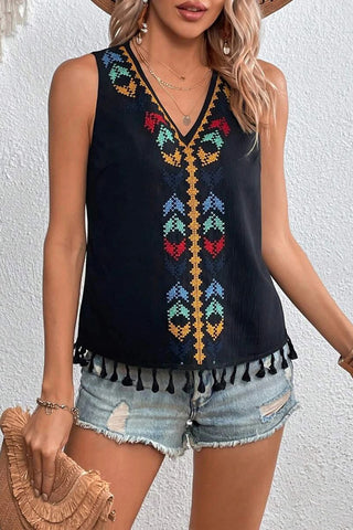 Patterned Tassel Tank Top