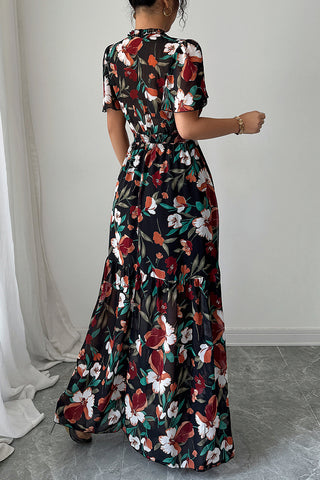 Floral Print V Neck Casual Maxi Dress