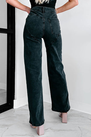 Distressed Wide-Leg Denim Pants