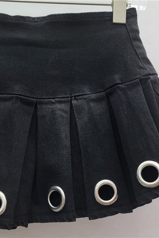 Pleated Grommet Mini Skirt