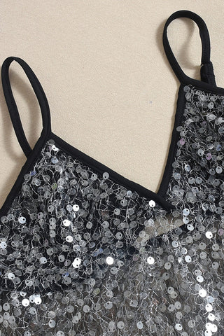 Sequin-Embellished Mesh Tank Top