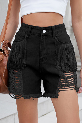 Fringe Detail Denim Shorts