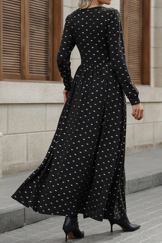 Plunge Neck Print Maxi Dress
