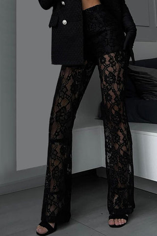 Sheer Straight-Leg Casual Pants