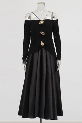 Off-Shoulder Ruched Midi Dress