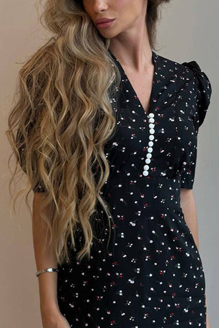 Puff Sleeve Floral Midi Dress