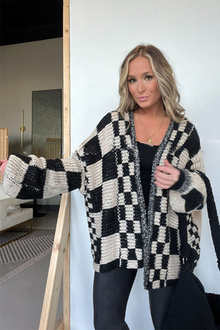 Open-Front Checked Cardigan