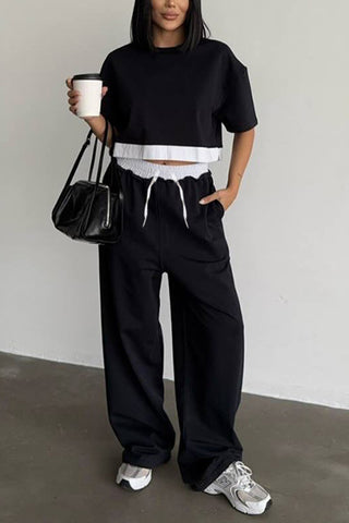 Casual Two-Piece Set with Cropped Top