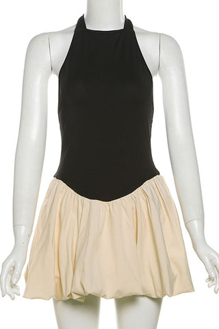 Halter Neck Two-Tone Mini Dress