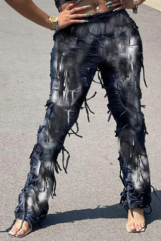 Distressed Fringe Casual Pants